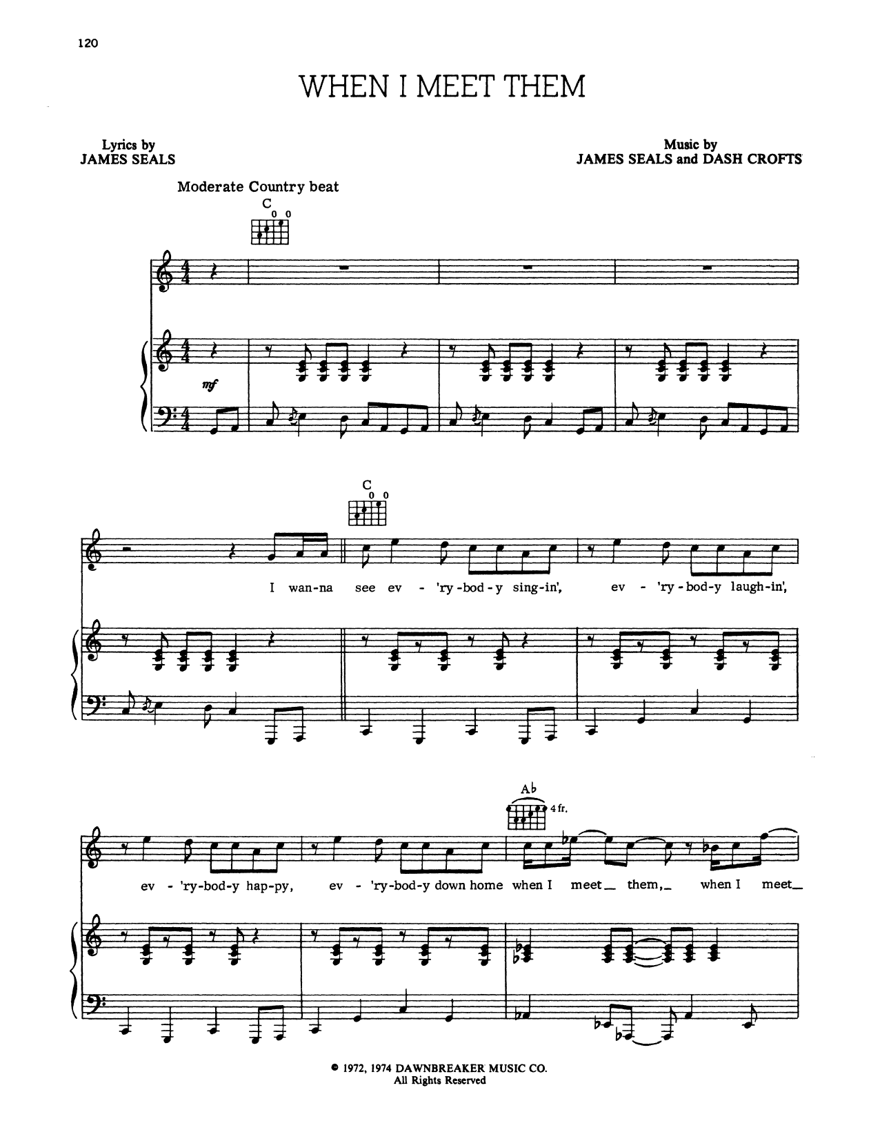 Seals and Crofts When I Meet Them sheet music notes and chords arranged for Piano & Vocal