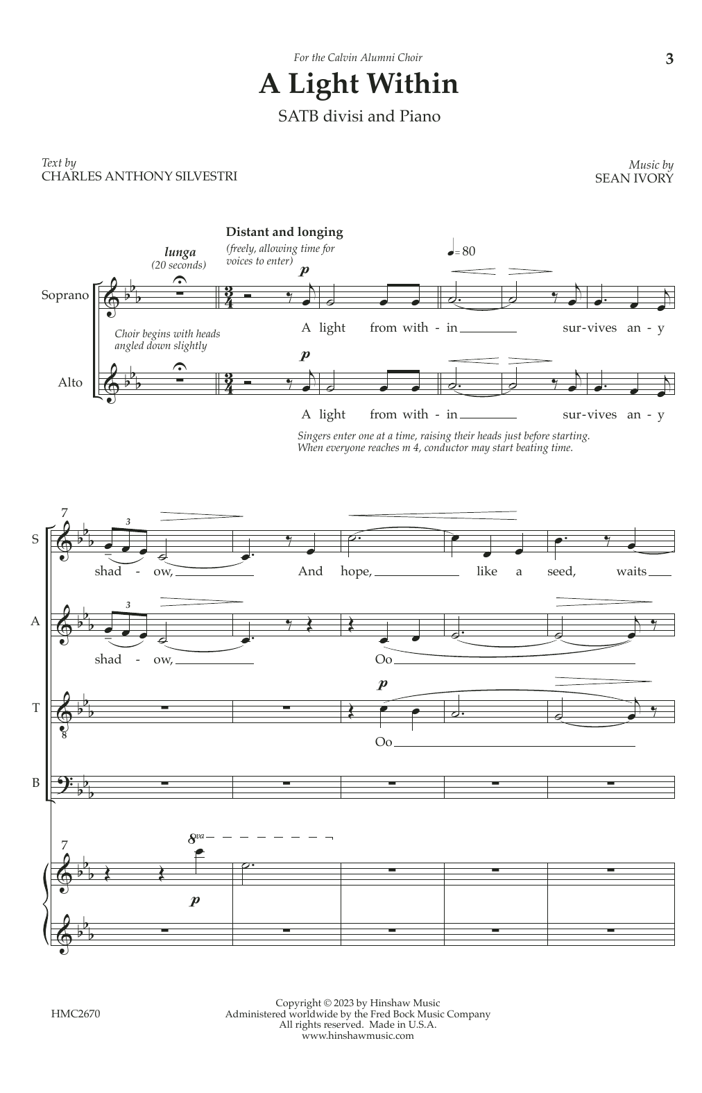 Sean Ivory A Light Within sheet music notes and chords arranged for SATB Choir