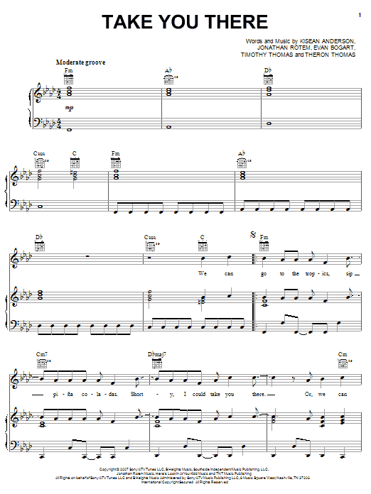 Sean Kingston Take You There sheet music notes and chords arranged for Piano, Vocal & Guitar Chords (Right-Hand Melody)