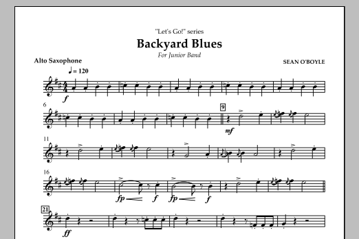Sean O'Boyle Backyard Blues - Alto Saxophone sheet music notes and chords arranged for Concert Band