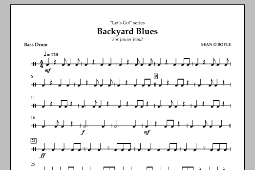 Sean O'Boyle Backyard Blues - Bass Drum sheet music notes and chords arranged for Concert Band