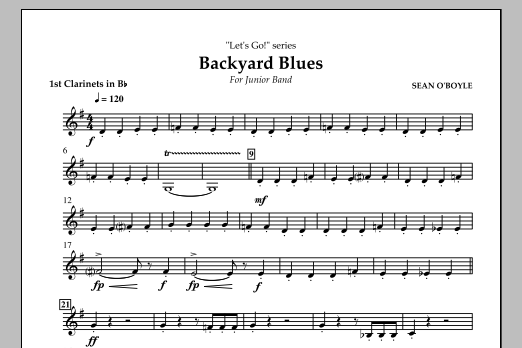 Sean O'Boyle Backyard Blues - Bb Clarinet 1 sheet music notes and chords arranged for Concert Band