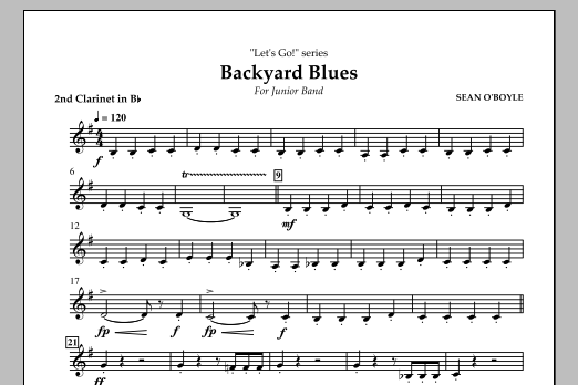 Sean O'Boyle Backyard Blues - Bb Clarinet 2 sheet music notes and chords arranged for Concert Band