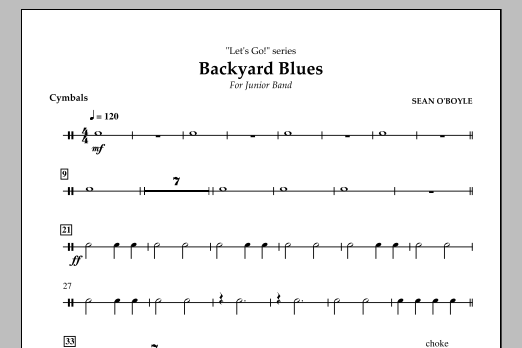 Sean O'Boyle Backyard Blues - Cymbals sheet music notes and chords arranged for Concert Band