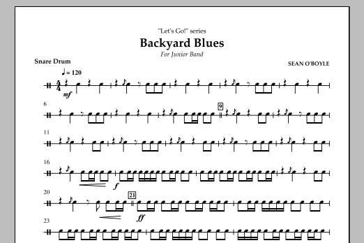 Sean O'Boyle Backyard Blues - Snare Drum sheet music notes and chords arranged for Concert Band