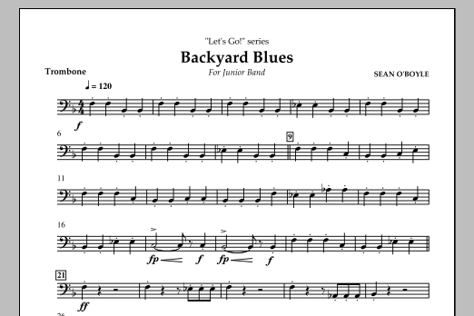 Sean O'Boyle Backyard Blues - Trombone sheet music notes and chords arranged for Concert Band