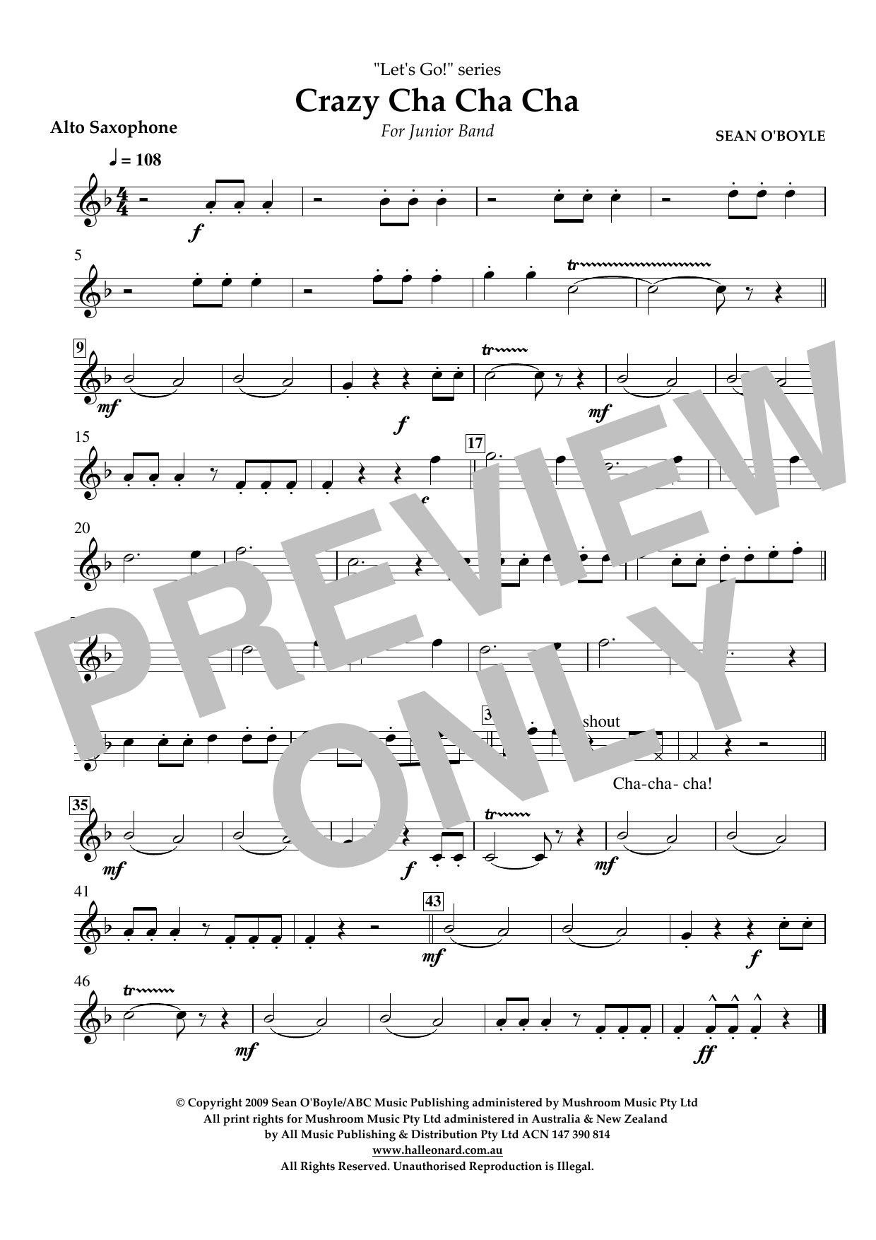Sean O'Boyle Crazy Cha Cha Cha - Alto Saxophone sheet music notes and chords arranged for Concert Band
