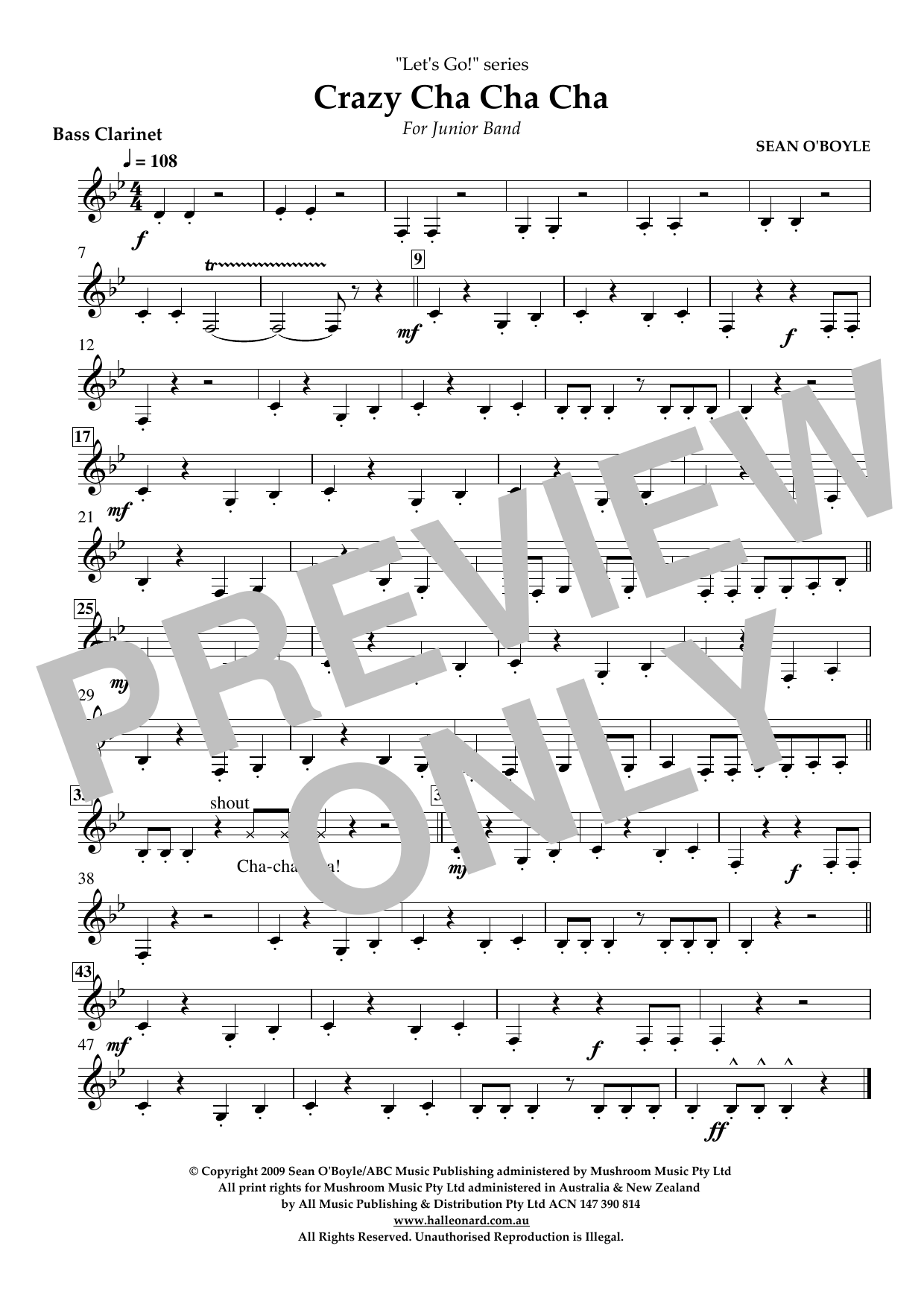 Sean O'Boyle Crazy Cha Cha Cha - Bass Clarinet sheet music notes and chords arranged for Concert Band