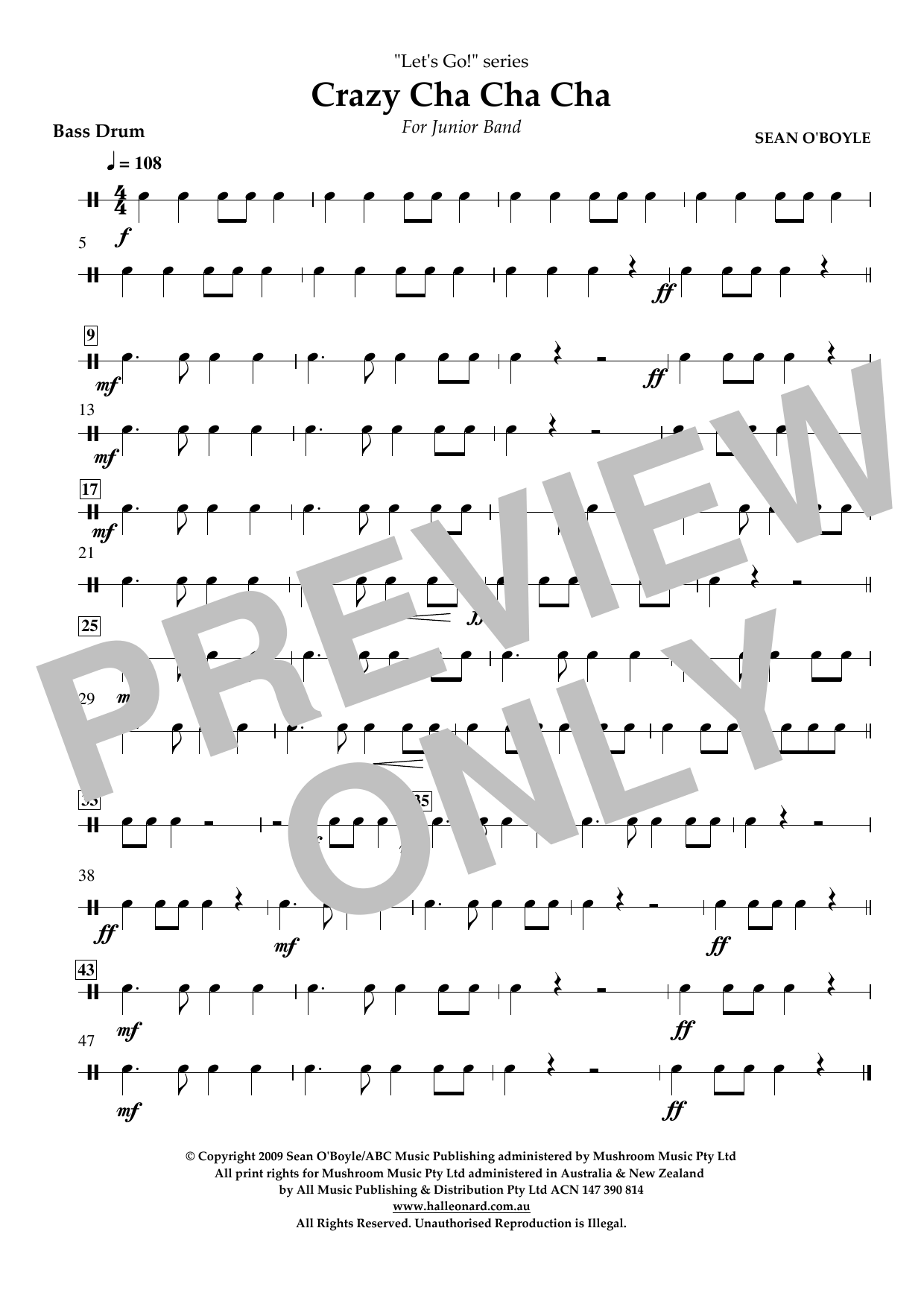 Sean O'Boyle Crazy Cha Cha Cha - Bass Drum sheet music notes and chords arranged for Concert Band