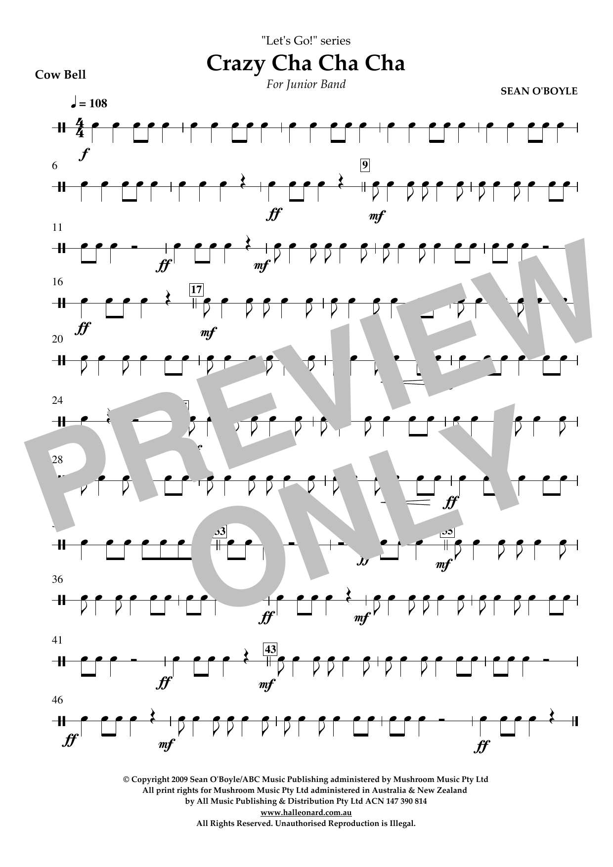 Sean O'Boyle Crazy Cha Cha Cha - Cowbell sheet music notes and chords arranged for Concert Band