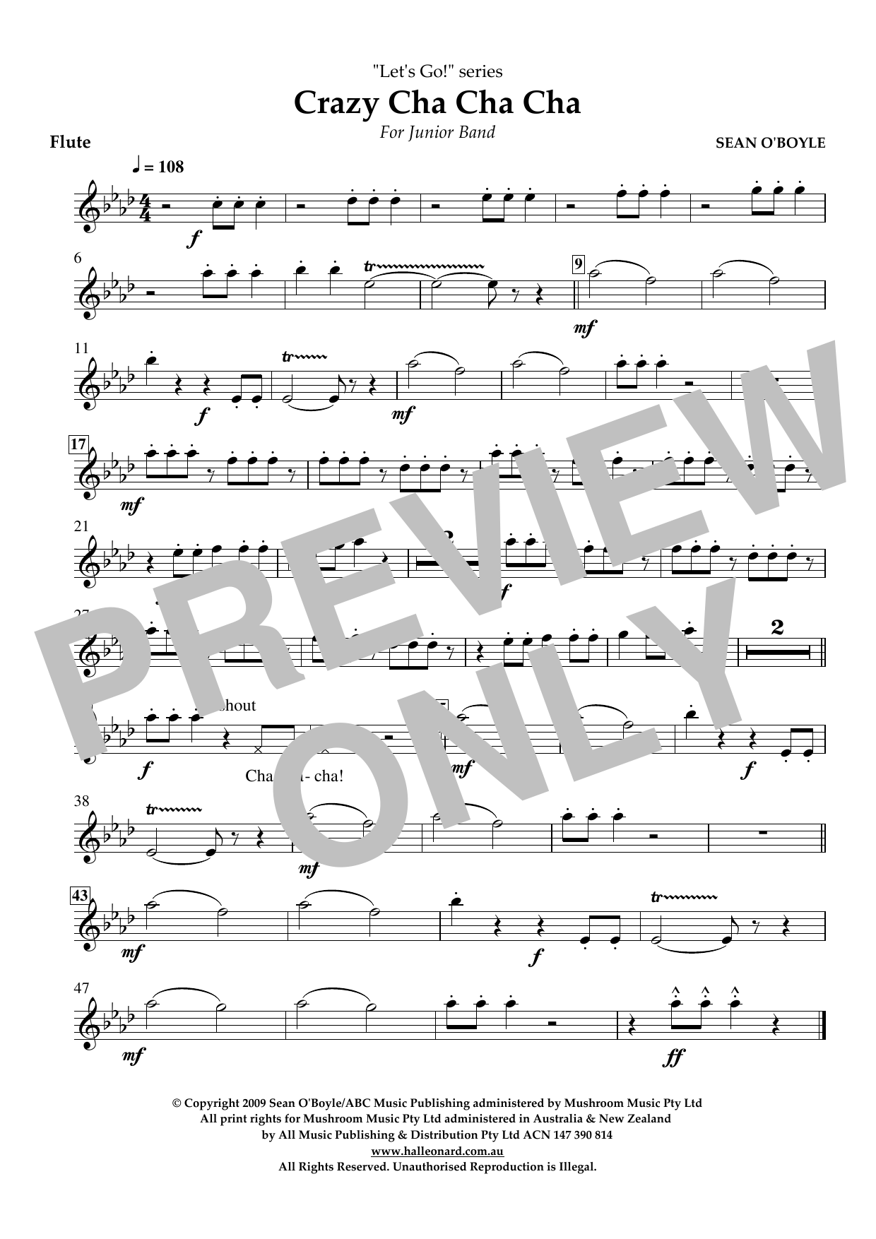 Sean O'Boyle Crazy Cha Cha Cha - Flute sheet music notes and chords arranged for Concert Band