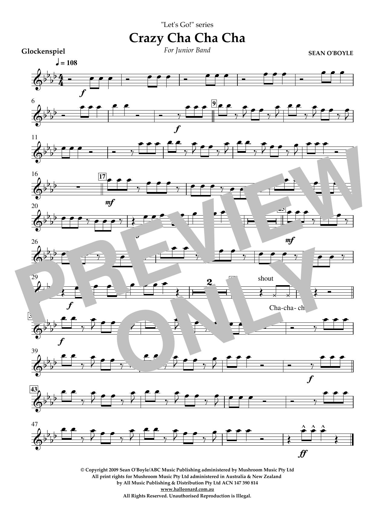 Sean O'Boyle Crazy Cha Cha Cha - Glockenspiel sheet music notes and chords arranged for Concert Band