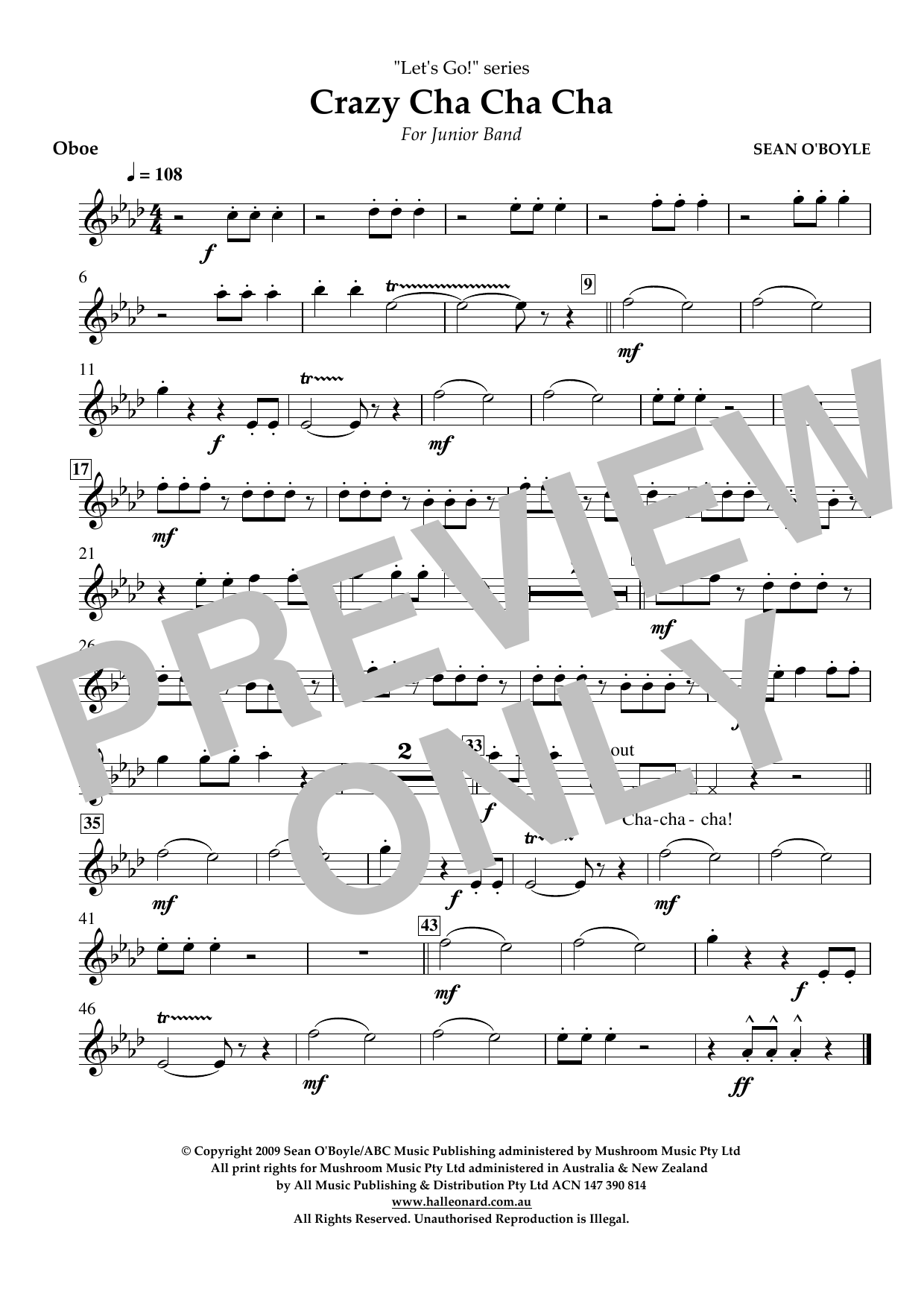 Sean O'Boyle Crazy Cha Cha Cha - Oboe sheet music notes and chords arranged for Concert Band