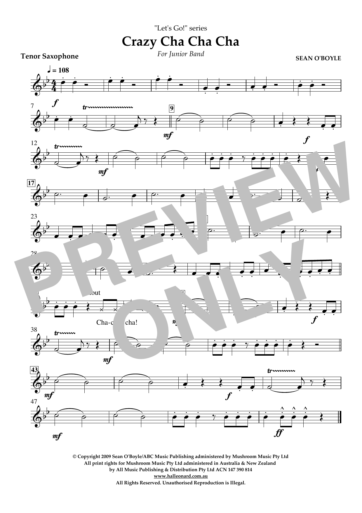 Sean O'Boyle Crazy Cha Cha Cha - Tenor Saxophone sheet music notes and chords arranged for Concert Band
