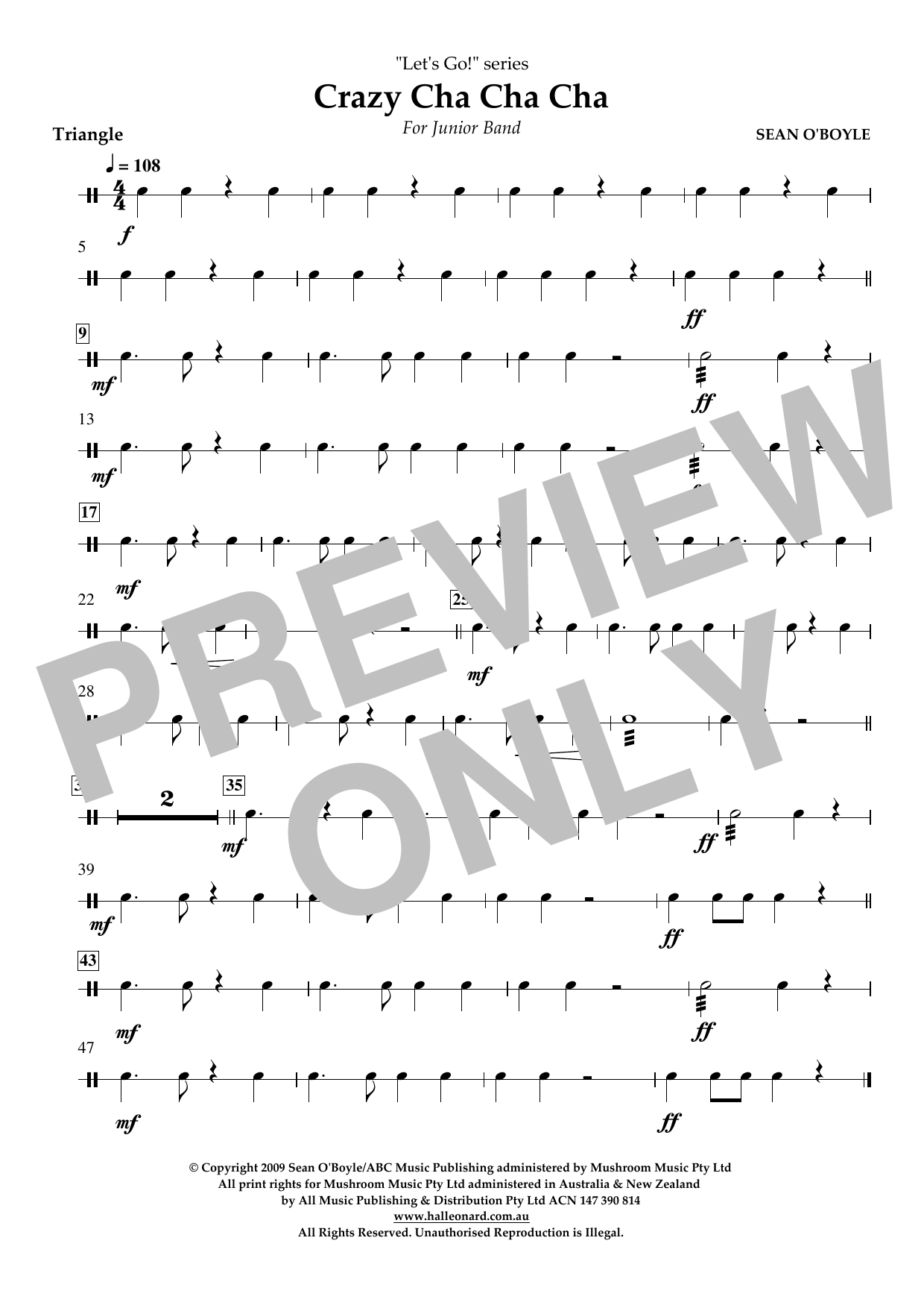 Sean O'Boyle Crazy Cha Cha Cha - Triangle sheet music notes and chords arranged for Concert Band