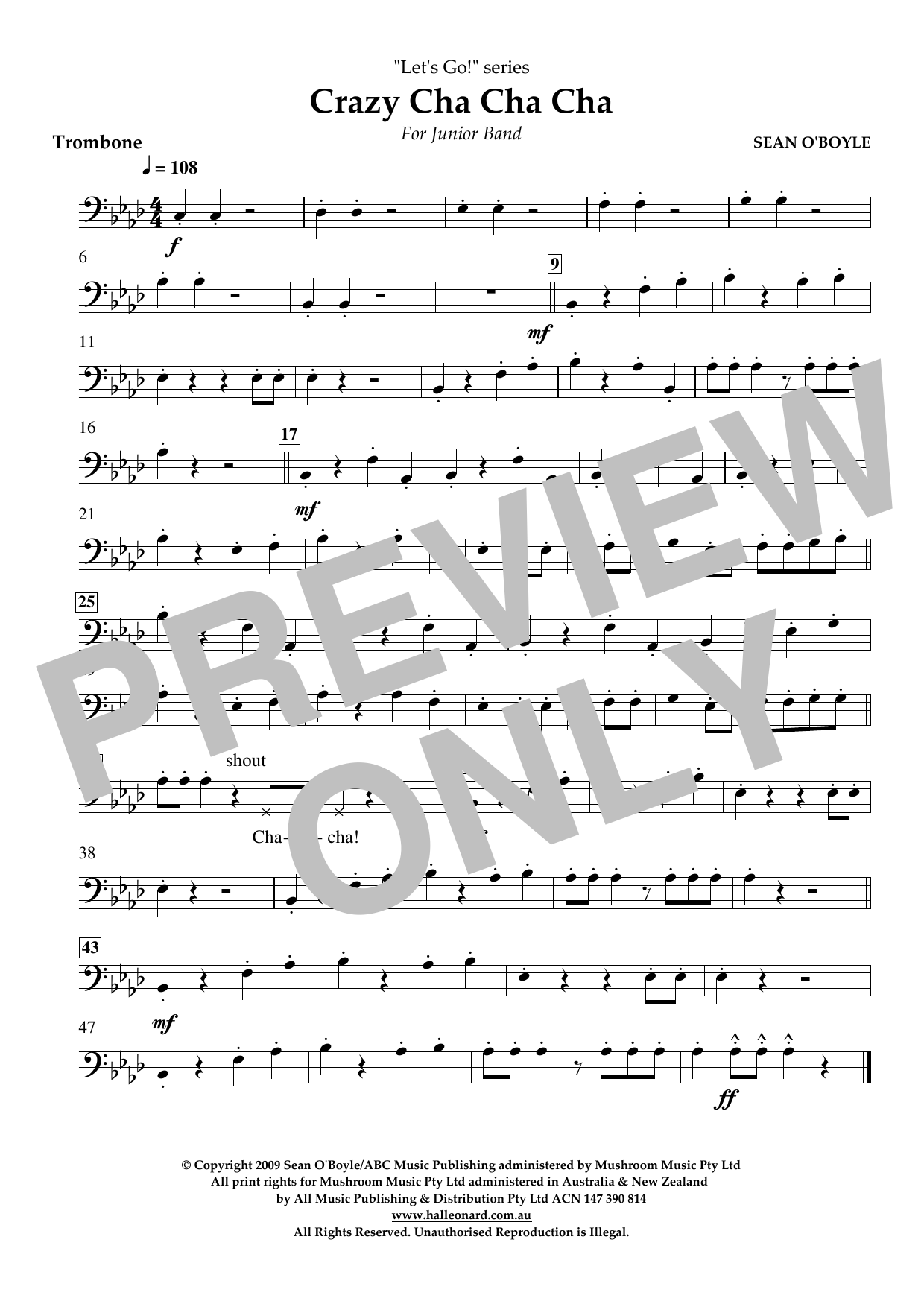 Sean O'Boyle Crazy Cha Cha Cha - Trombone sheet music notes and chords arranged for Concert Band