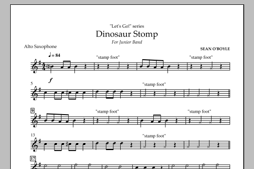 Sean O'Boyle Dinosaur Stomp - Alto Saxophone sheet music notes and chords arranged for Concert Band