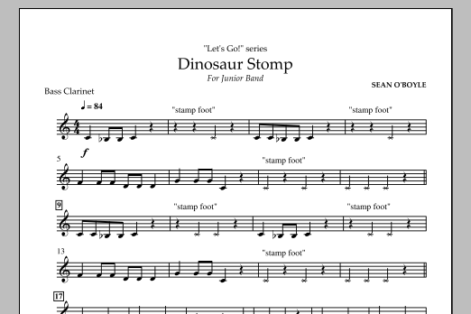 Sean O'Boyle Dinosaur Stomp - Bass Clarinet sheet music notes and chords arranged for Concert Band