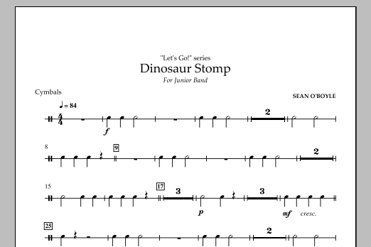 Sean O'Boyle Dinosaur Stomp - Cymbals sheet music notes and chords arranged for Concert Band