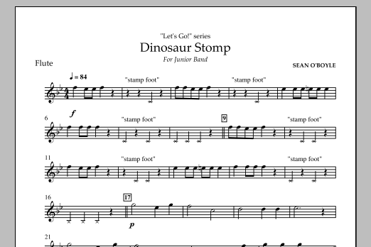 Sean O'Boyle Dinosaur Stomp - Flute sheet music notes and chords arranged for Concert Band