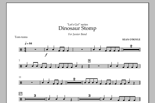 Sean O'Boyle Dinosaur Stomp - Tom Toms sheet music notes and chords arranged for Concert Band