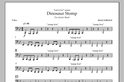 Sean O'Boyle Dinosaur Stomp - Tuba sheet music notes and chords arranged for Concert Band