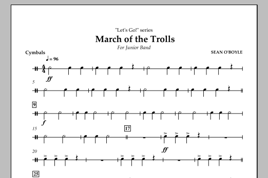 Sean O'Boyle March of the Trolls - Cymbals sheet music notes and chords arranged for Concert Band
