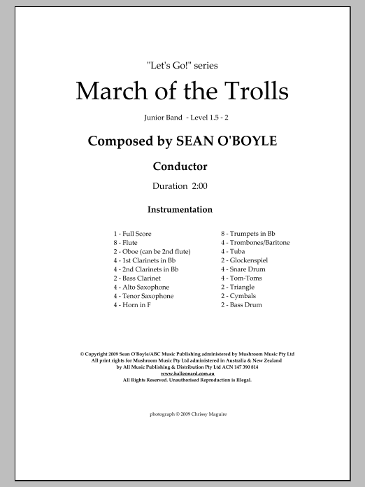 Sean O'Boyle March of the Trolls - Score sheet music notes and chords arranged for Concert Band