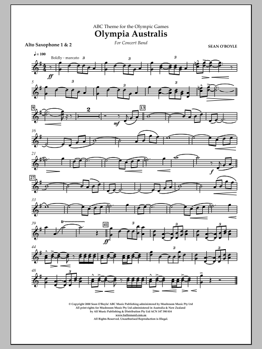 Sean O'Boyle Olympia Australis (Concert Band) - Alto Saxophone sheet music notes and chords arranged for Concert Band