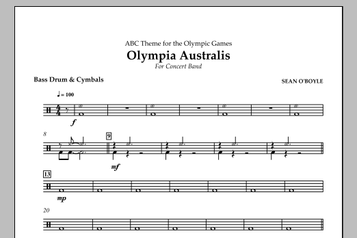 Sean O'Boyle Olympia Australis (Concert Band) - Bass Drum & Cymbals sheet music notes and chords arranged for Concert Band