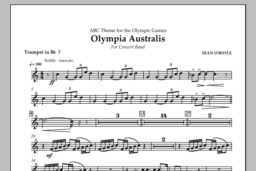 Sean O'Boyle Olympia Australis (Concert Band) - Bb Trumpet 3 sheet music notes and chords arranged for Concert Band