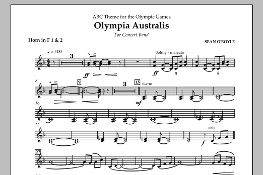 Sean O'Boyle Olympia Australis (Concert Band) - Horn 1 in F sheet music notes and chords arranged for Concert Band