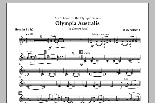 Sean O'Boyle Olympia Australis (Concert Band) - Horn 2 in F sheet music notes and chords arranged for Concert Band