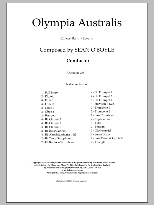 Sean O'Boyle Olympia Australis (Concert Band) - Score sheet music notes and chords arranged for Concert Band