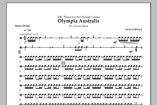 Sean O'Boyle Olympia Australis (Concert Band) - Snare Drum sheet music notes and chords arranged for Concert Band