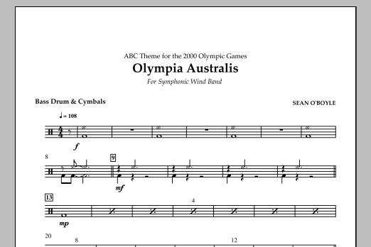 Sean O'Boyle Olympia Australis (Symphonic Wind Band) - Bass Drum & Cymbals sheet music notes and chords arranged for Concert Band
