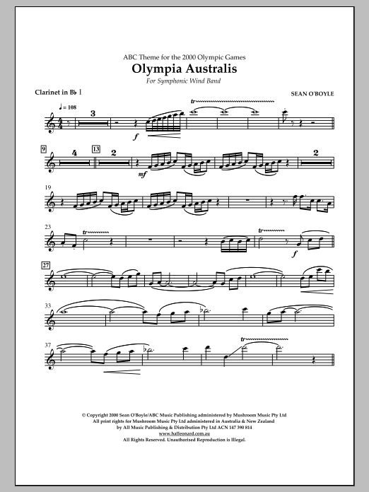 Sean O'Boyle Olympia Australis (Symphonic Wind Band) - Bb Clarinet 1 sheet music notes and chords arranged for Concert Band