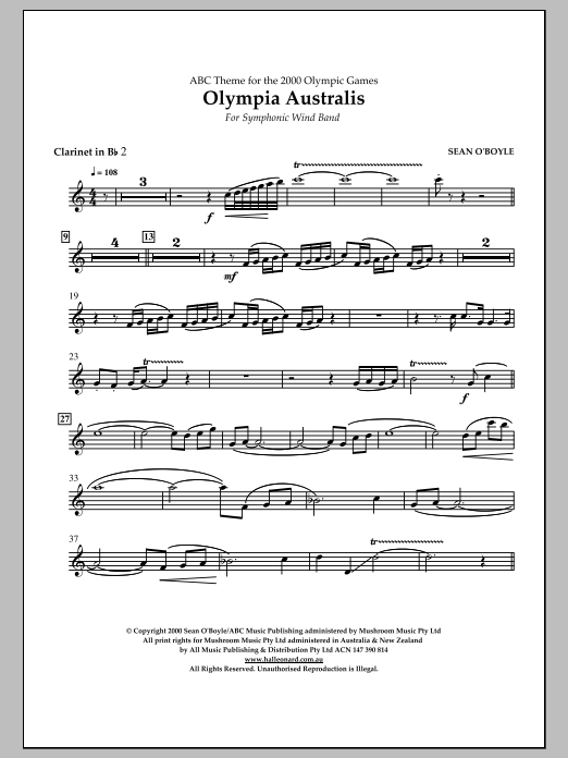 Sean O'Boyle Olympia Australis (Symphonic Wind Band) - Bb Clarinet 2 sheet music notes and chords arranged for Concert Band