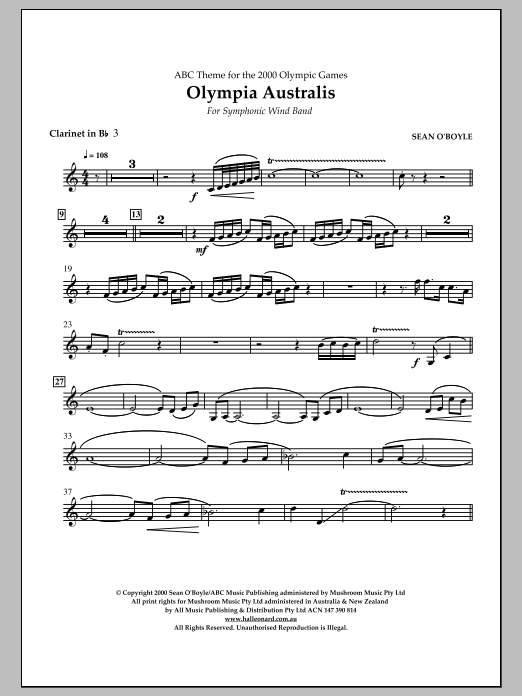 Sean O'Boyle Olympia Australis (Symphonic Wind Band) - Bb Clarinet 3 sheet music notes and chords arranged for Concert Band