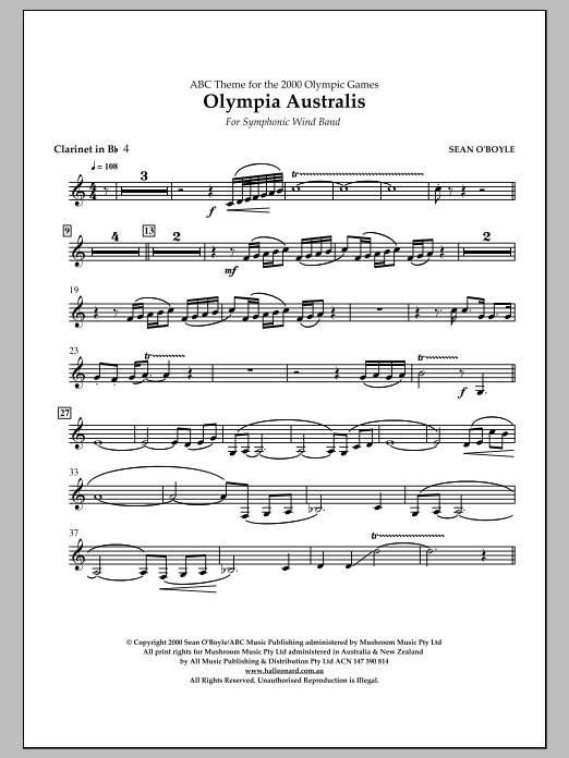Sean O'Boyle Olympia Australis (Symphonic Wind Band) - Bb Clarinet 4 sheet music notes and chords arranged for Concert Band