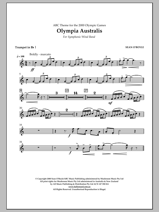 Sean O'Boyle Olympia Australis (Symphonic Wind Band) - Bb Trumpet 1 sheet music notes and chords arranged for Concert Band