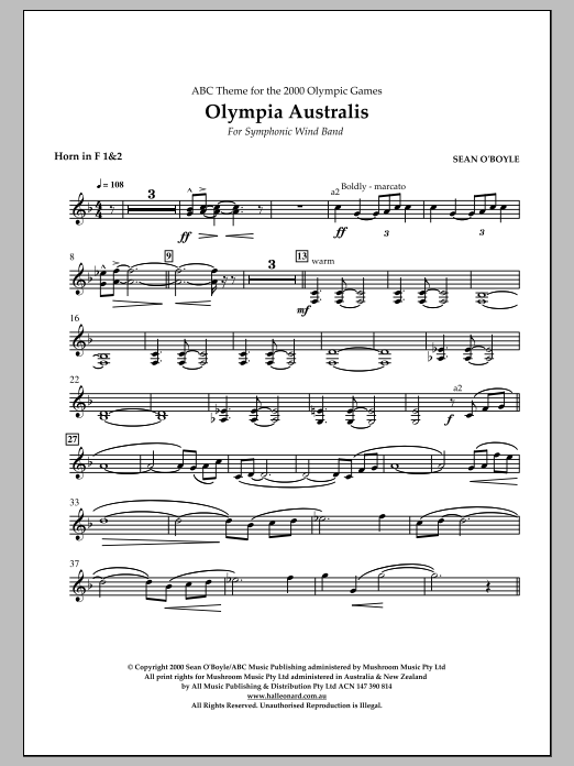 Sean O'Boyle Olympia Australis (Symphonic Wind Band) - F Horn 1,2 sheet music notes and chords arranged for Concert Band