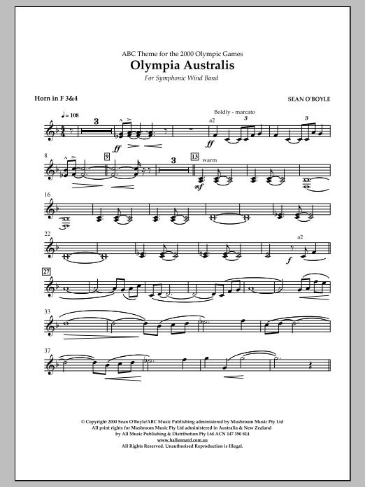 Sean O'Boyle Olympia Australis (Symphonic Wind Band) - F Horn 3,4 sheet music notes and chords arranged for Concert Band