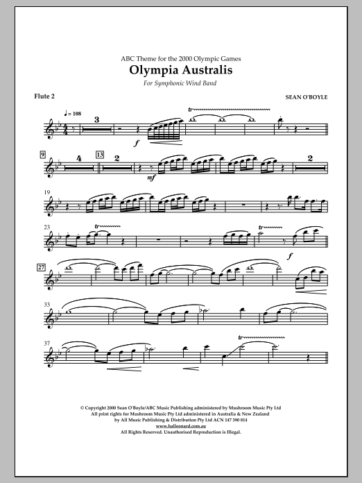Sean O'Boyle Olympia Australis (Symphonic Wind Band) - Flute 2 sheet music notes and chords arranged for Concert Band