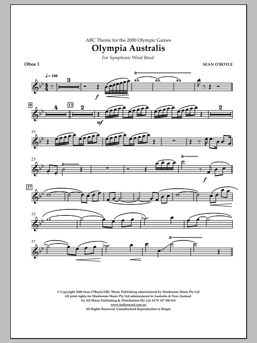 Sean O'Boyle Olympia Australis (Symphonic Wind Band) - Oboe 1 sheet music notes and chords arranged for Concert Band