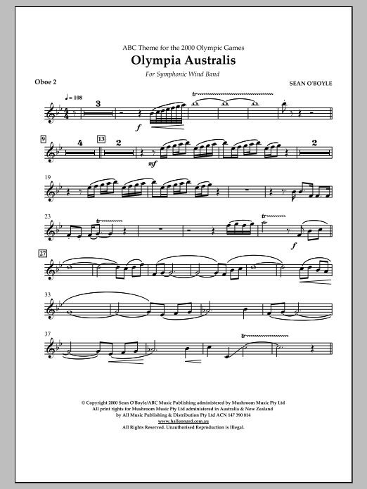 Sean O'Boyle Olympia Australis (Symphonic Wind Band) - Oboe 2 sheet music notes and chords arranged for Concert Band