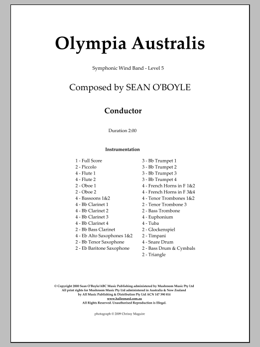 Sean O'Boyle Olympia Australis (Symphonic Wind Band) - Score sheet music notes and chords arranged for Concert Band