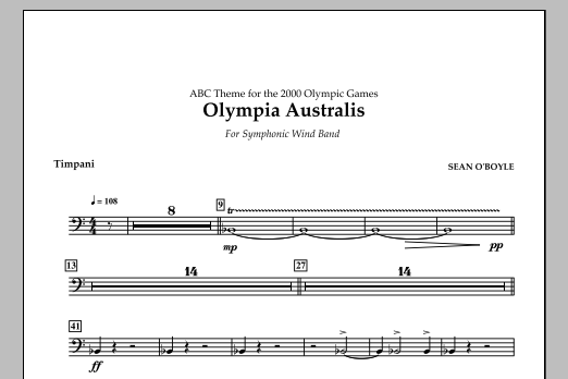 Sean O'Boyle Olympia Australis (Symphonic Wind Band) - Timpani sheet music notes and chords arranged for Concert Band