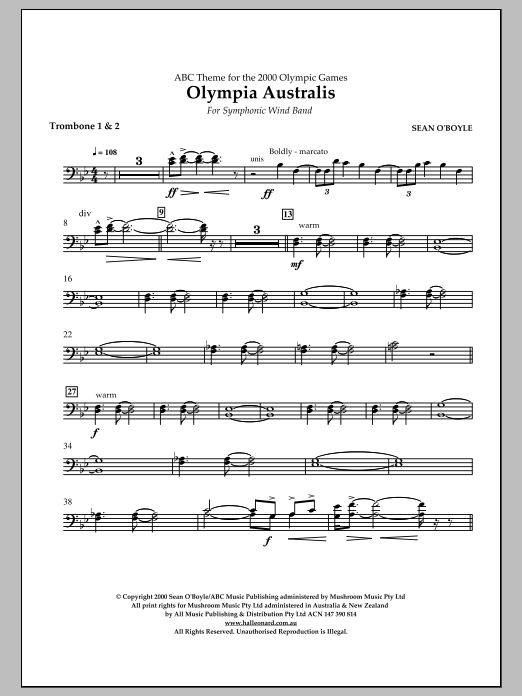 Sean O'Boyle Olympia Australis (Symphonic Wind Band) - Trombone 1, 2 sheet music notes and chords arranged for Concert Band