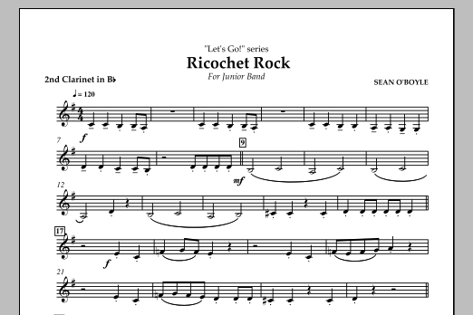 Sean O'Boyle Ricochet Rock - Bb Clarinet 2 sheet music notes and chords arranged for Concert Band
